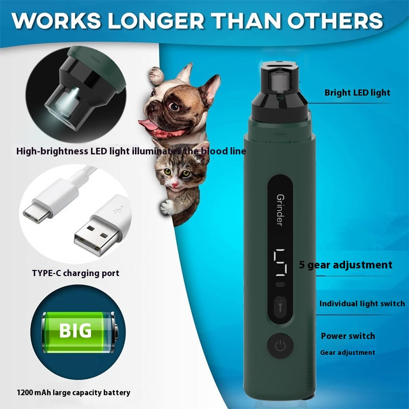 Electric Pet Nail Grinder – Quiet Rechargeable Claw Trimmer